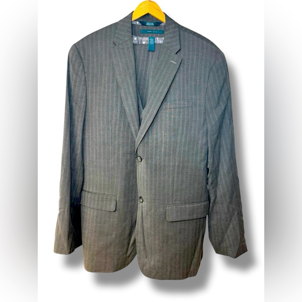 NWT Perry Ellis Travel Luxe Textured Slate 3 Piece Suit J:44R‎ V:XL P:34x30